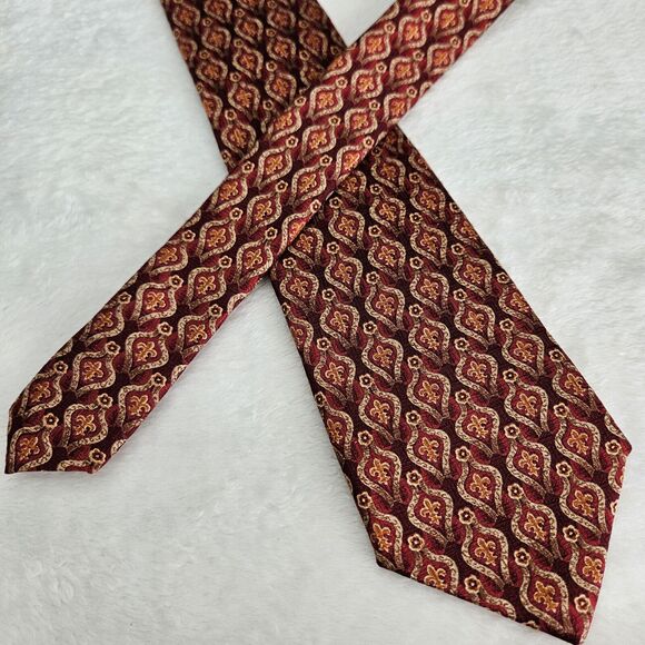 Metropolitan Museum Of Art Fleur-de-lis 100% Silk Mens Necktie Red Orange - Picture 3 of 6